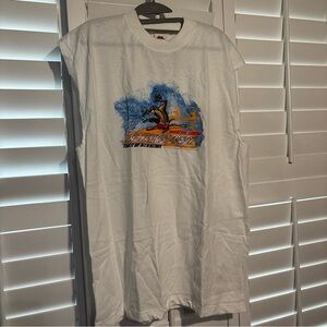 Looney Tunes Taz Surfing White Graphic Men's Tank